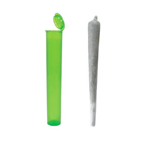 Delta-8 THC pre-roll placed on a clean surface with hemp flower beside it, showing a ready-to-smoke infused joint