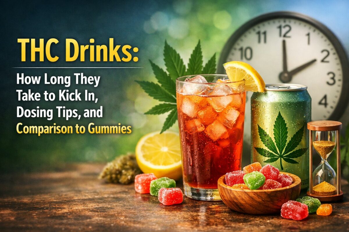 HC drinks with dosing tips and comparison to gummies, highlighting onset time and safety advice for beginners and experienced users