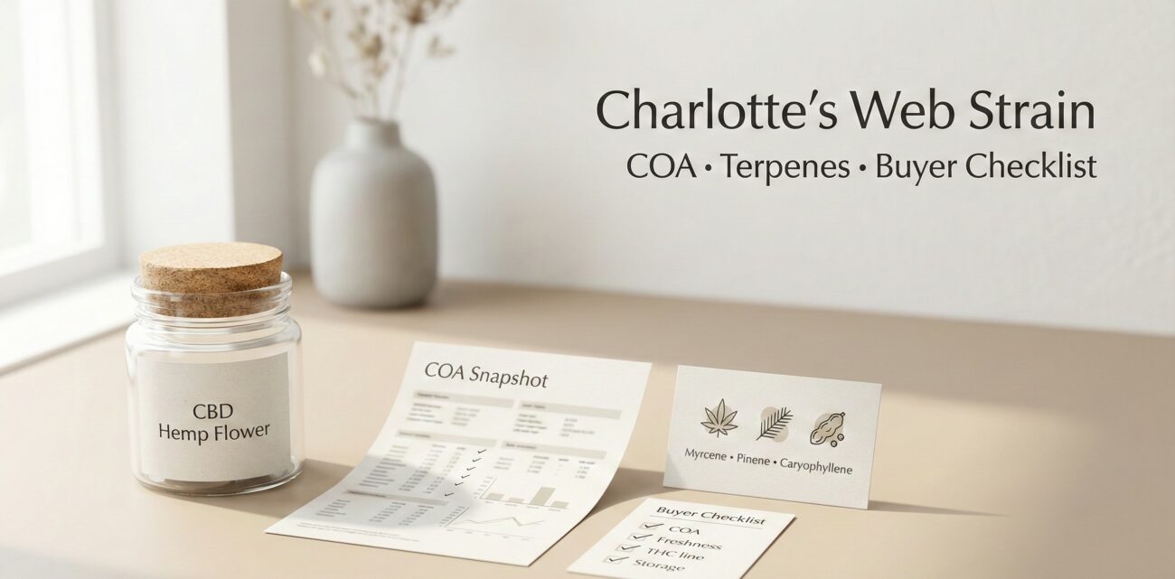 Charlotte’s Web strain guide explaining CBD hemp flower, terpene profile, COA basics, and a buyer checklist for choosing quality buds