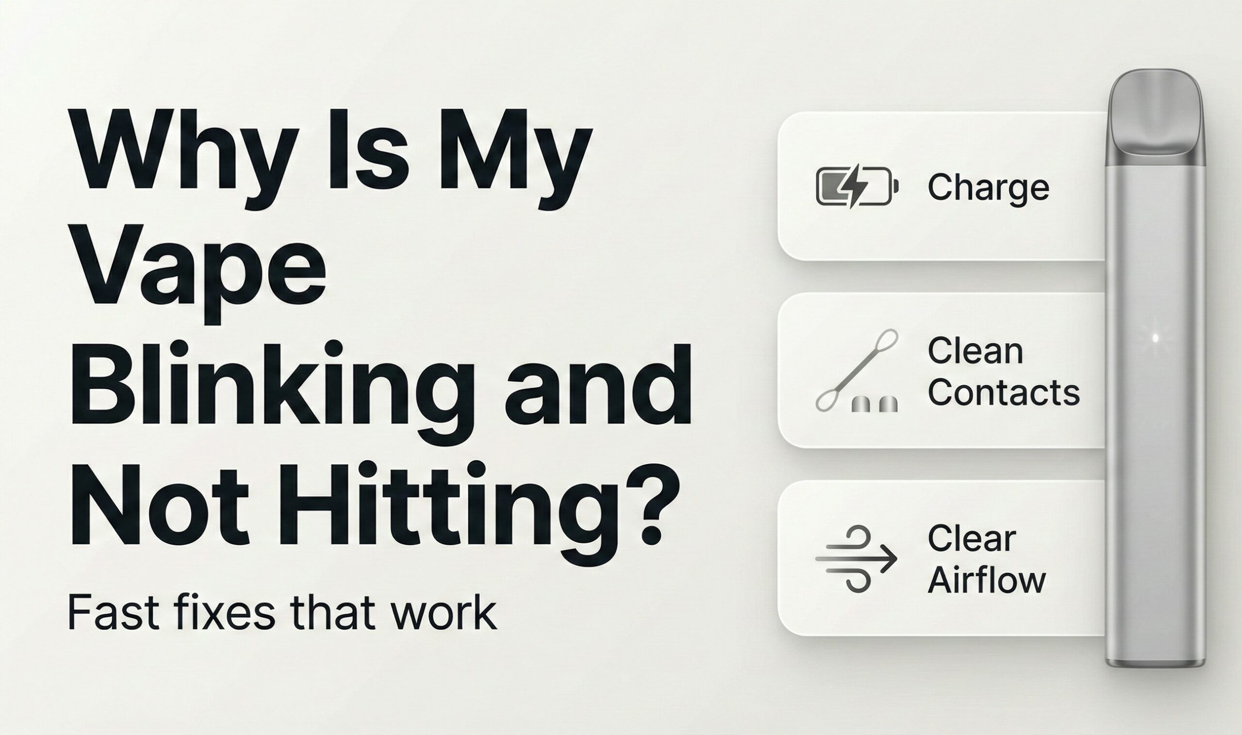 Why is my vape blinking and not hitting? Troubleshooting guide for disposable vapes and 510 cartridges with quick fixes, contact cleaning, and airflow checks