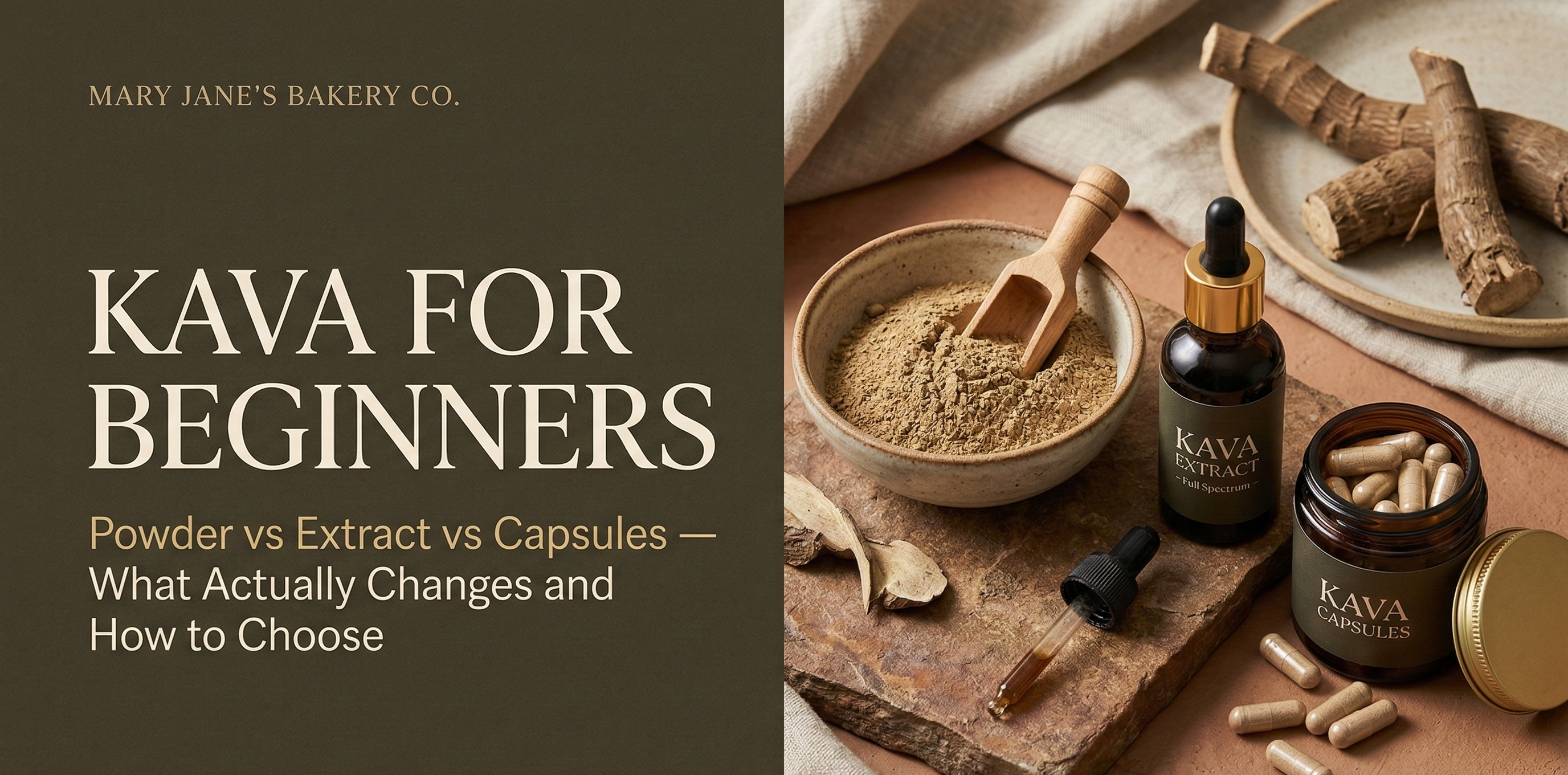 Beginner guide to kava explaining the differences between powder, extract, and capsules and how to choose the right format.