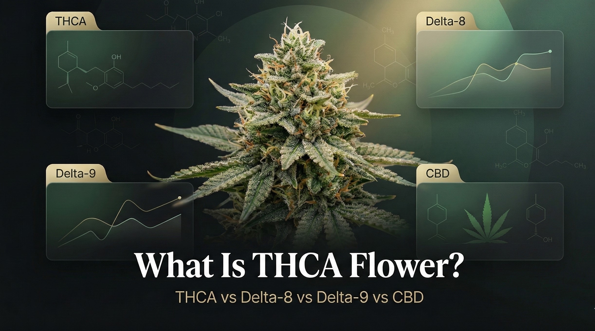THCA flower guide comparing THCA vs Delta-8 vs Delta-9 vs CBD for buyers in 2026