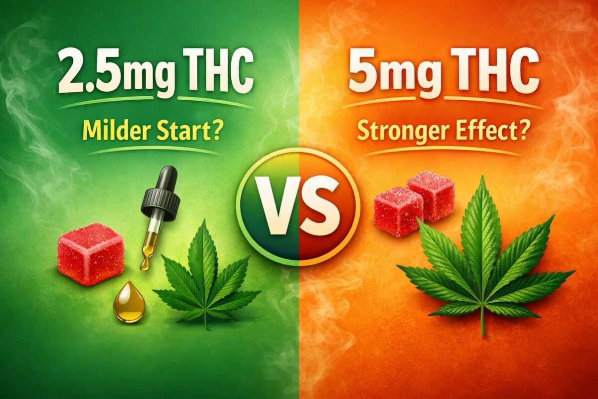 2.5mg vs 5mg THC beginner dose guide explaining which low THC amount makes more sense for first-time users