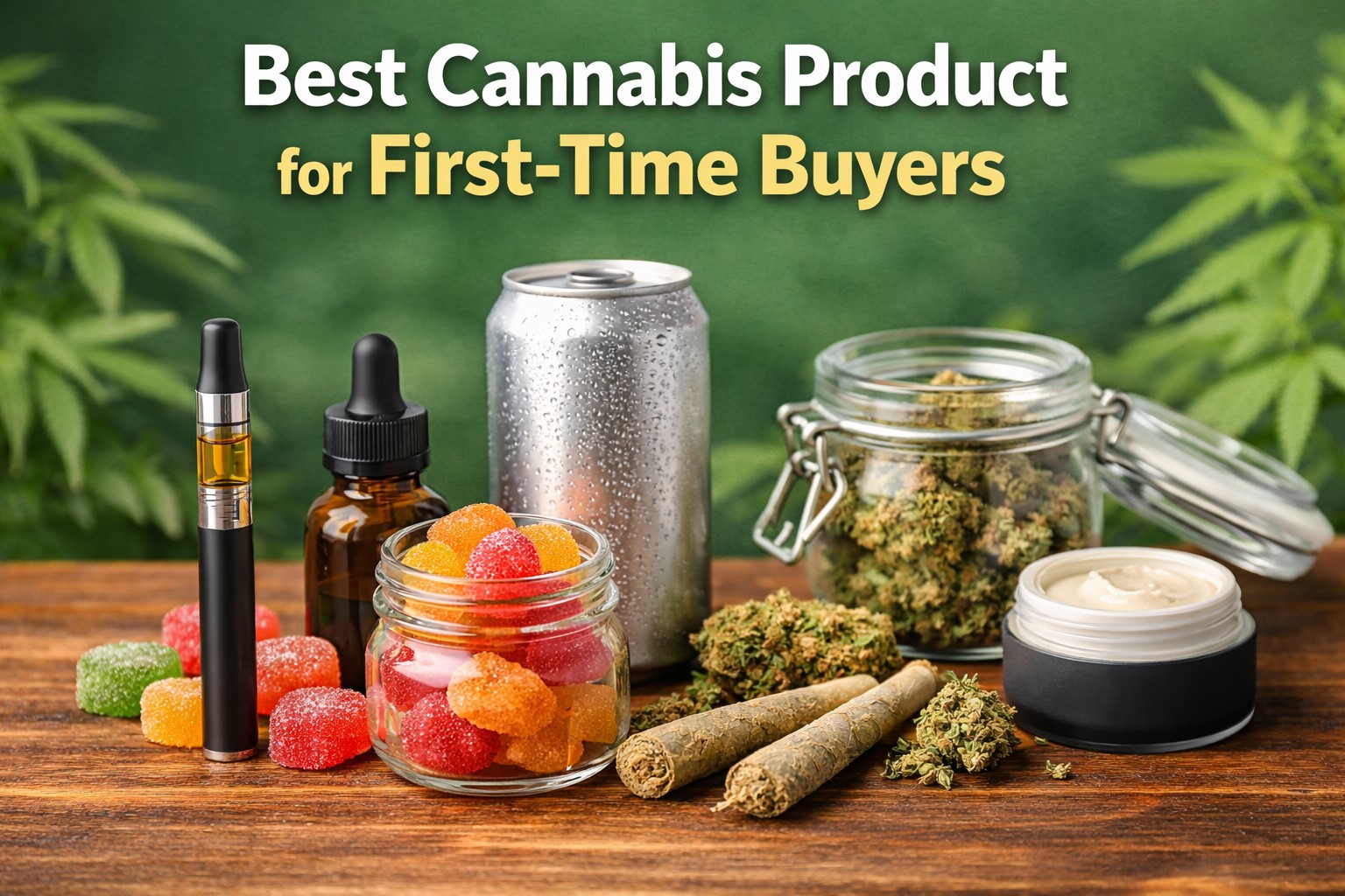 Best cannabis product for first-time buyers guide comparing gummies, THC drinks, tinctures, vapes, flower, pre-rolls, and topicals for beginners