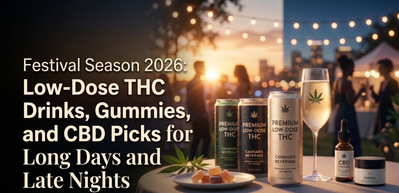 Low-dose THC drinks, gummies, and CBD picks for festival season 2026, long event days, and late nights
