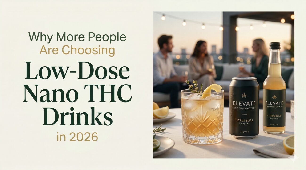 Low-dose nano THC drinks in 2026 guide covering beginner dosing, THC drinks vs gummies, and how to choose a more controlled cannabis drink experience