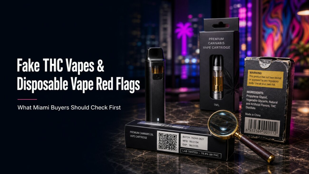 Fake THC vapes and disposable vape red flags Miami buyer guide for checking QR codes, COAs, labels, batch numbers, and product safety signs