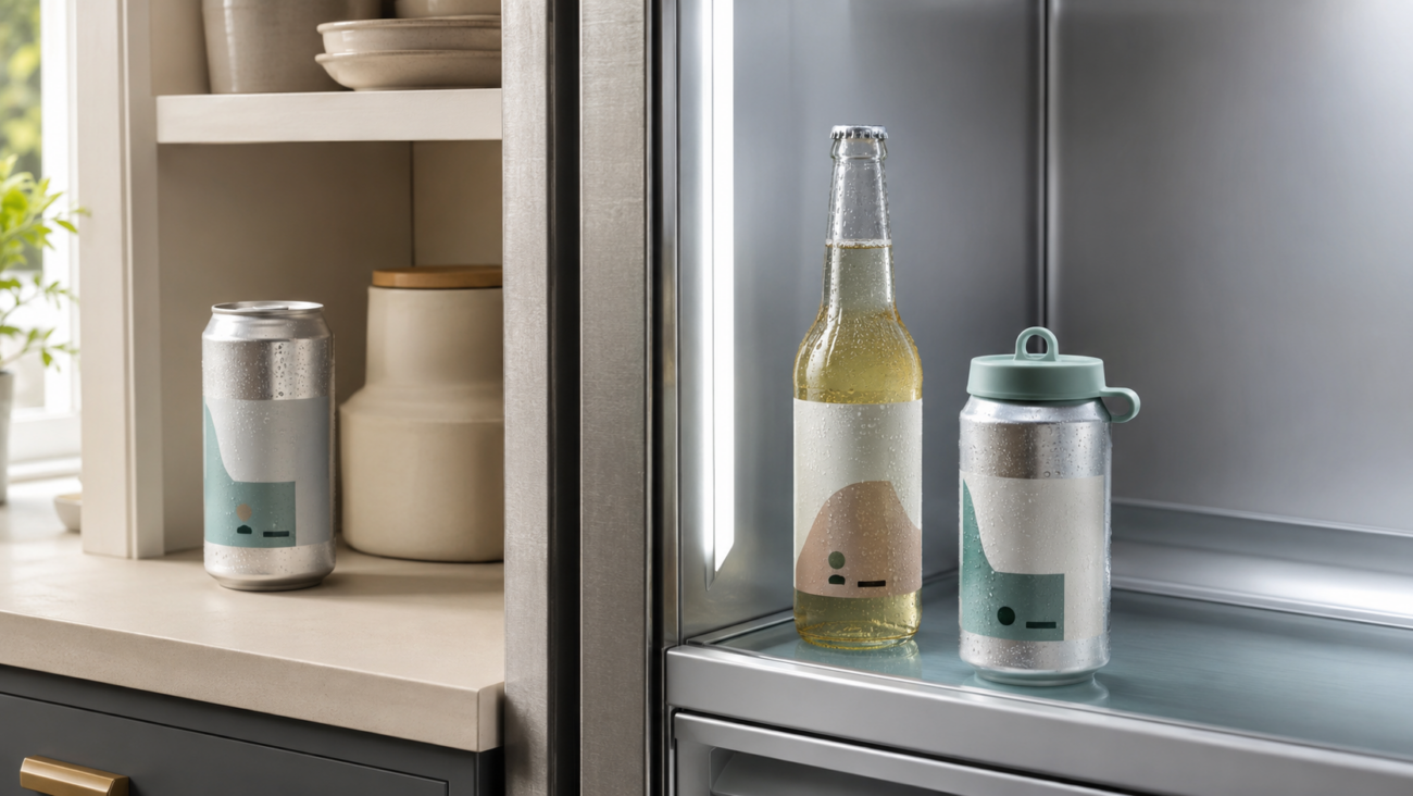 Shelf-stable and refrigerated THC drinks shown in safe home storage